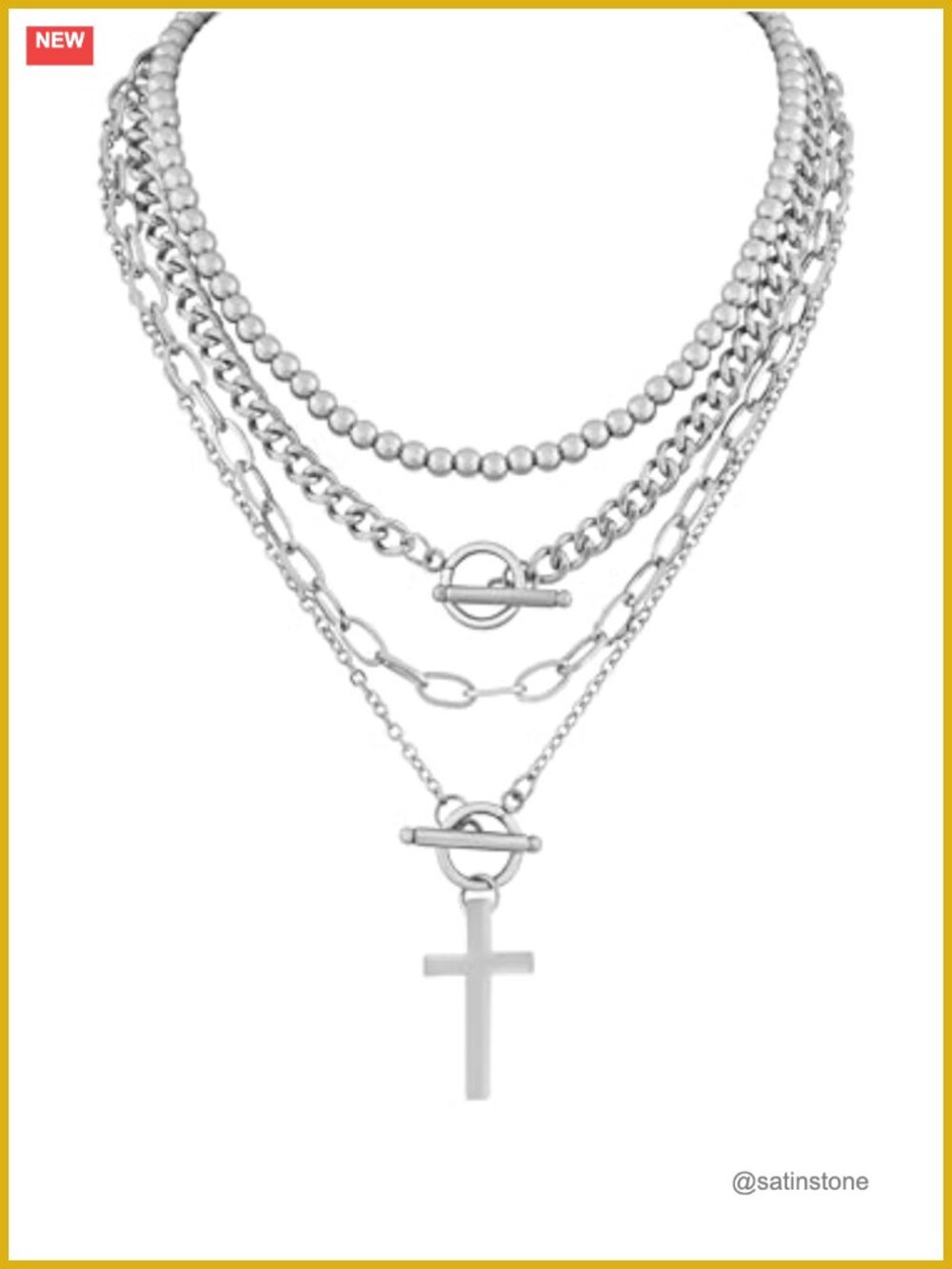 Sacina Stainless Steel Layered Cross Choker Necklace Gothic Punk